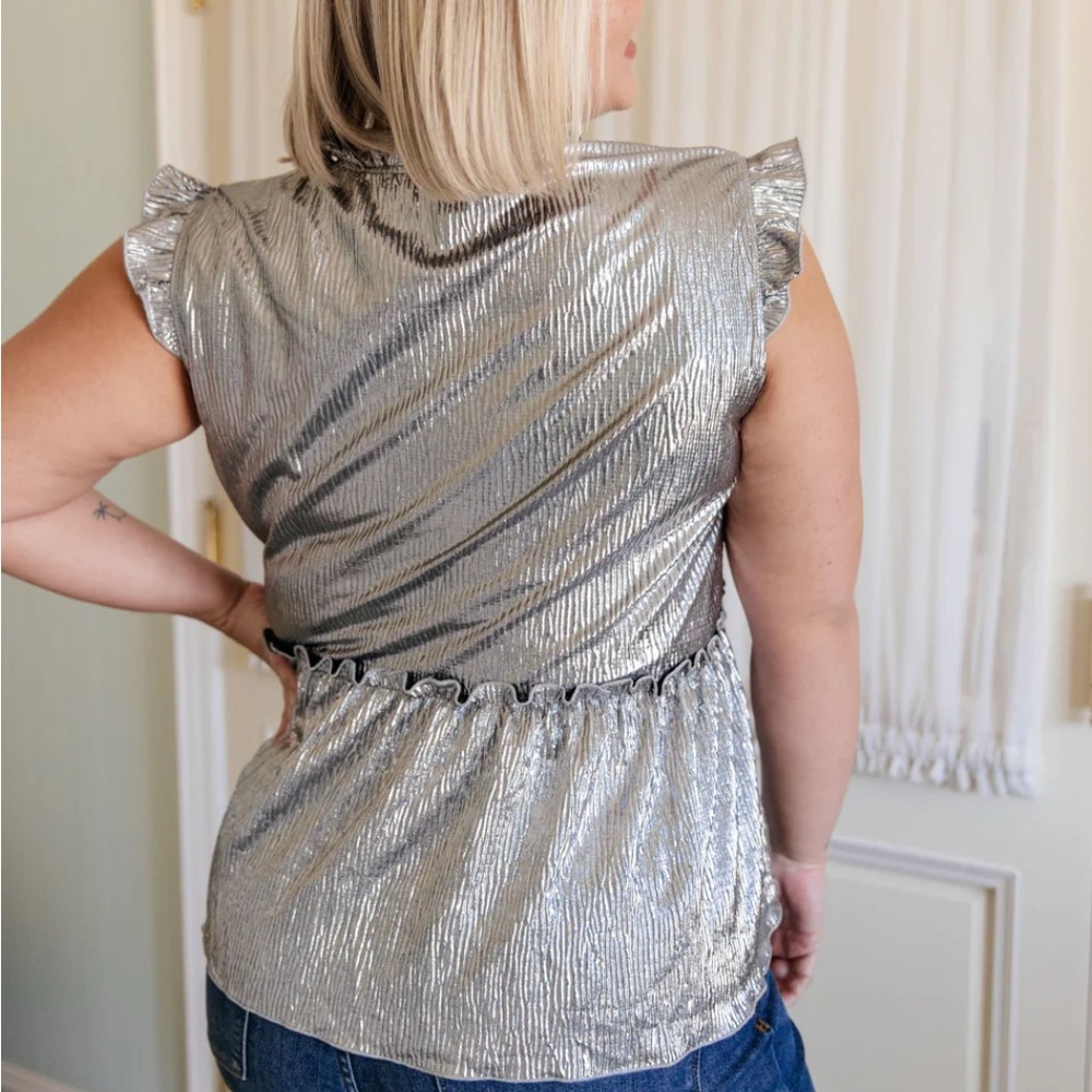 Silver Ruffle Sleeve Top - Picture 3 of 5